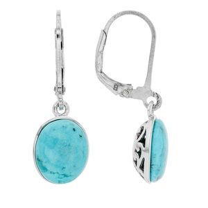 Blue Turquoise Rhodium Over Sterling Silver Earrings